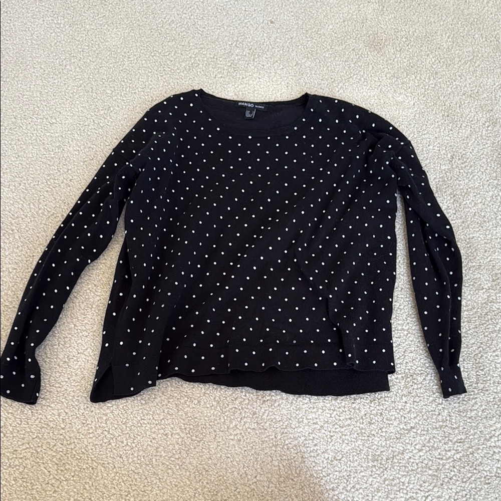 Mango Black and White Polka Dot Sweater